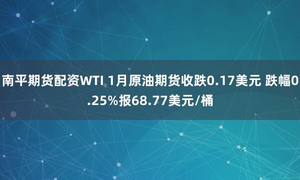 南平期货配资WTI 1月原油期货收跌0.17美元 跌幅0.25%报68.77美元/桶